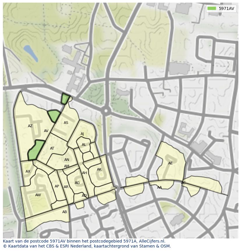 Afbeelding van het postcodegebied 5971 AV op de kaart.