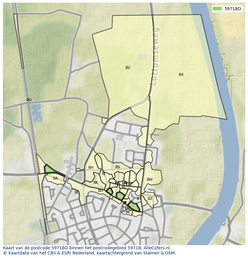 Afbeelding van het postcodegebied 5971 BD op de kaart.