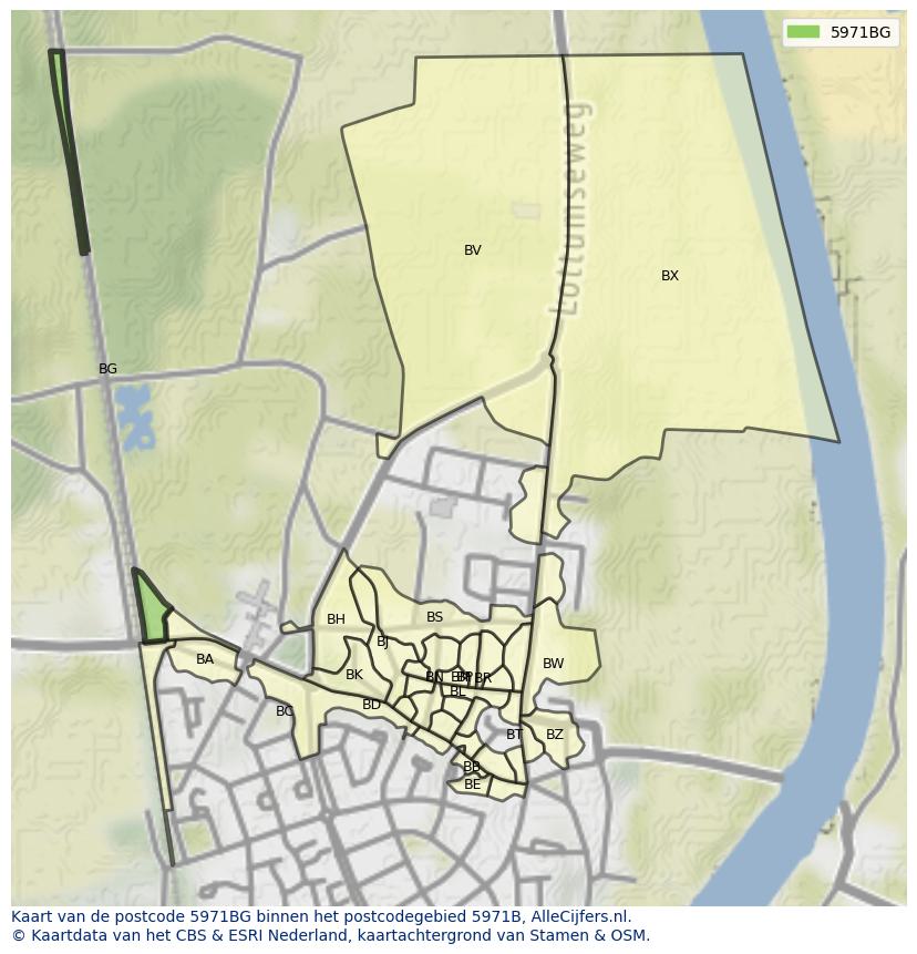 Afbeelding van het postcodegebied 5971 BG op de kaart.