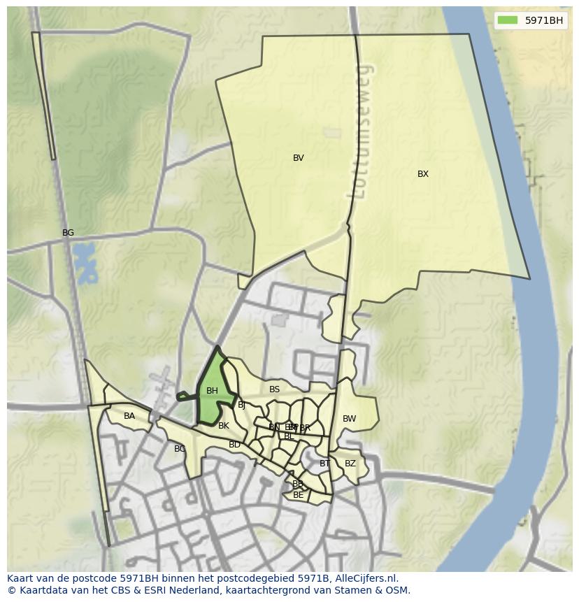 Afbeelding van het postcodegebied 5971 BH op de kaart.