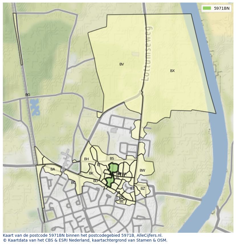 Afbeelding van het postcodegebied 5971 BN op de kaart.