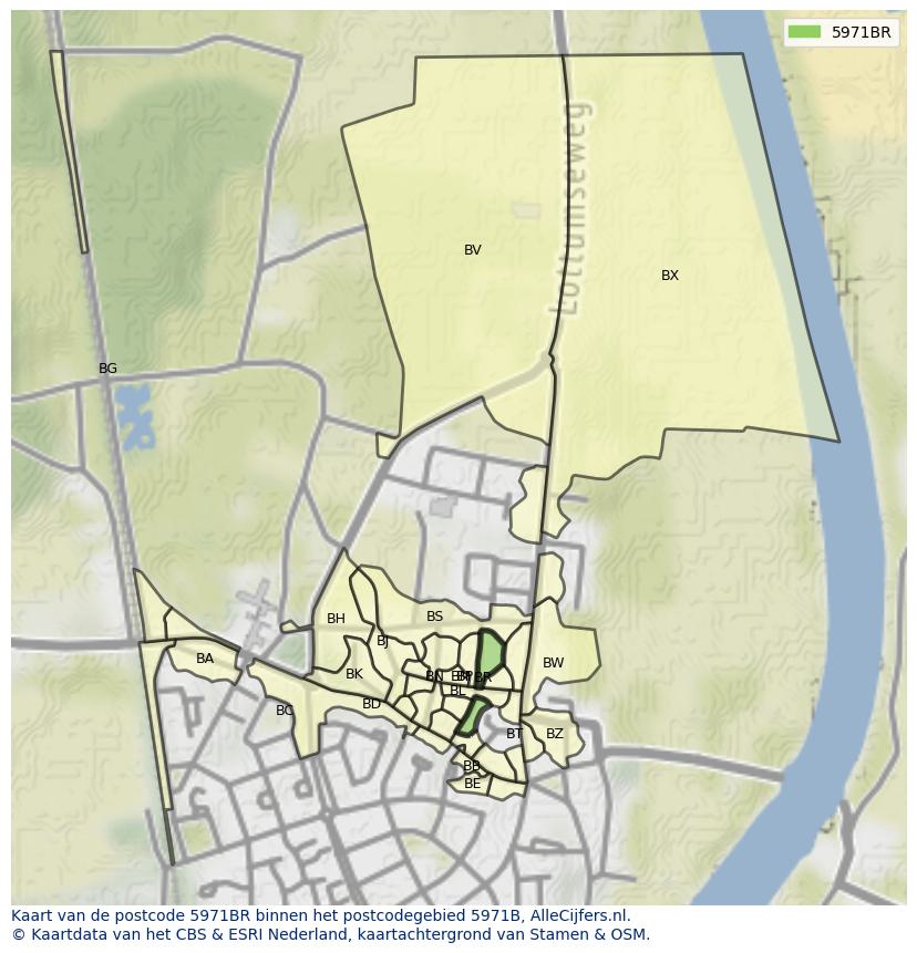 Afbeelding van het postcodegebied 5971 BR op de kaart.