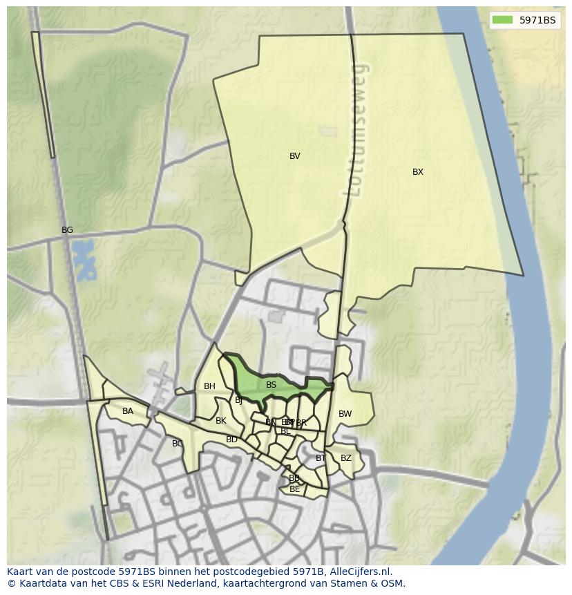 Afbeelding van het postcodegebied 5971 BS op de kaart.