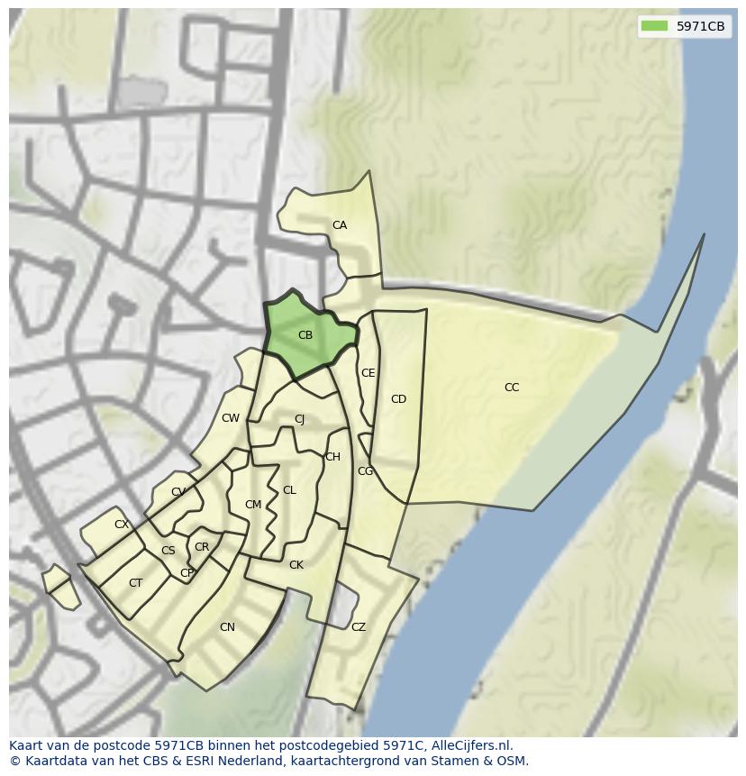 Afbeelding van het postcodegebied 5971 CB op de kaart.