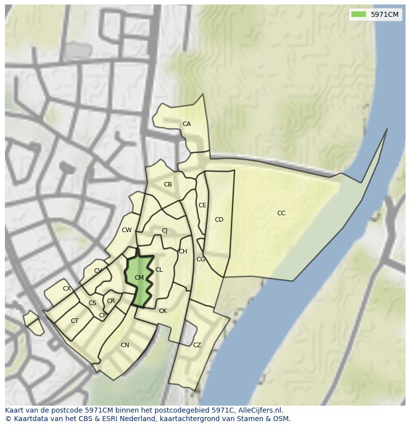 Afbeelding van het postcodegebied 5971 CM op de kaart.