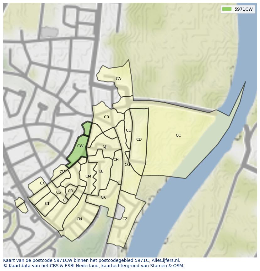 Afbeelding van het postcodegebied 5971 CW op de kaart.