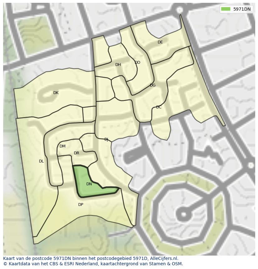 Afbeelding van het postcodegebied 5971 DN op de kaart.