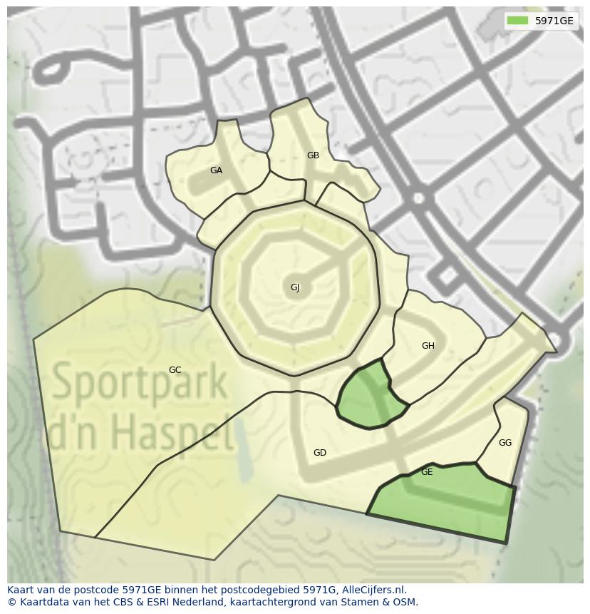 Afbeelding van het postcodegebied 5971 GE op de kaart.