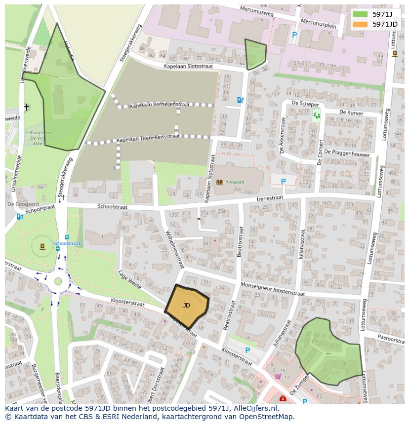 Afbeelding van het postcodegebied 5971 JD op de kaart.