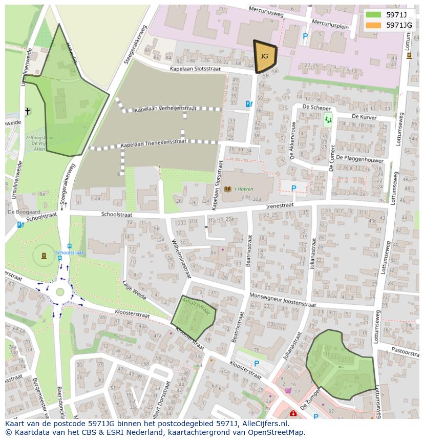 Afbeelding van het postcodegebied 5971 JG op de kaart.