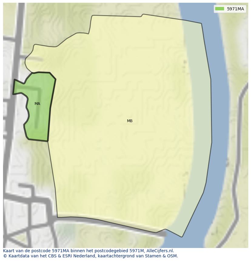 Afbeelding van het postcodegebied 5971 MA op de kaart.