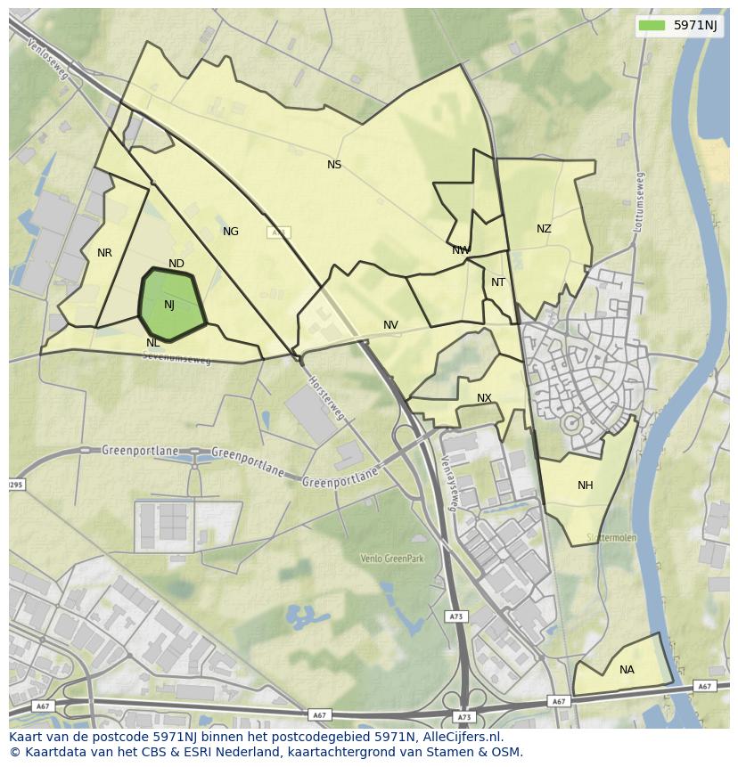 Afbeelding van het postcodegebied 5971 NJ op de kaart.