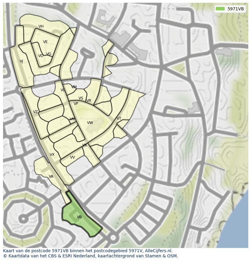 Afbeelding van het postcodegebied 5971 VB op de kaart.