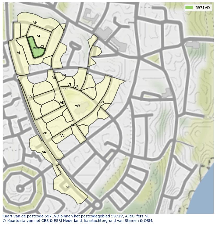 Afbeelding van het postcodegebied 5971 VD op de kaart.