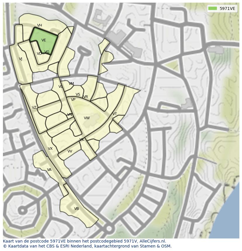Afbeelding van het postcodegebied 5971 VE op de kaart.