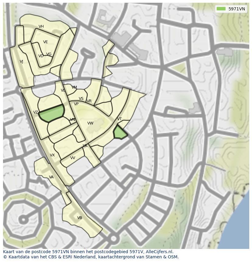 Afbeelding van het postcodegebied 5971 VN op de kaart.