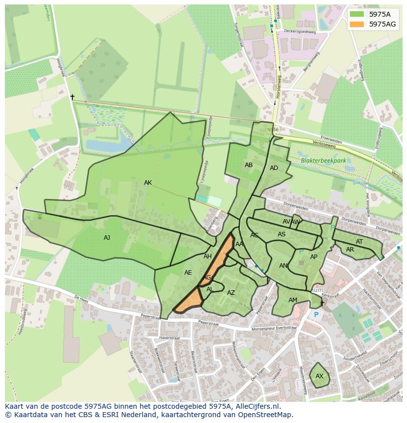 Afbeelding van het postcodegebied 5975 AG op de kaart.