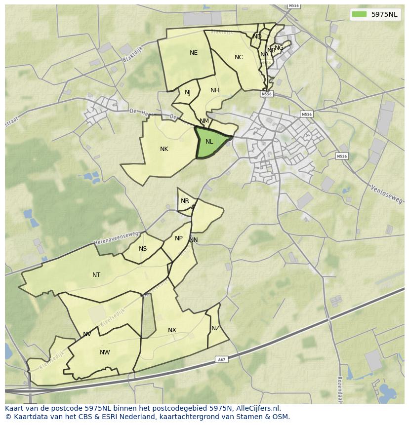 Afbeelding van het postcodegebied 5975 NL op de kaart.