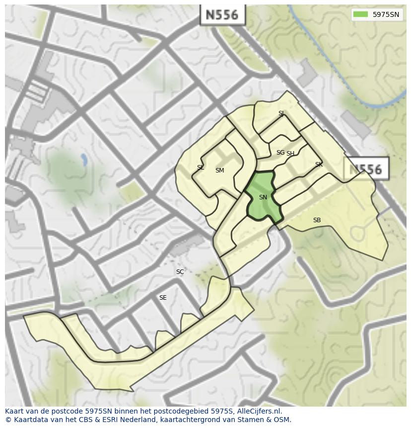 Afbeelding van het postcodegebied 5975 SN op de kaart.
