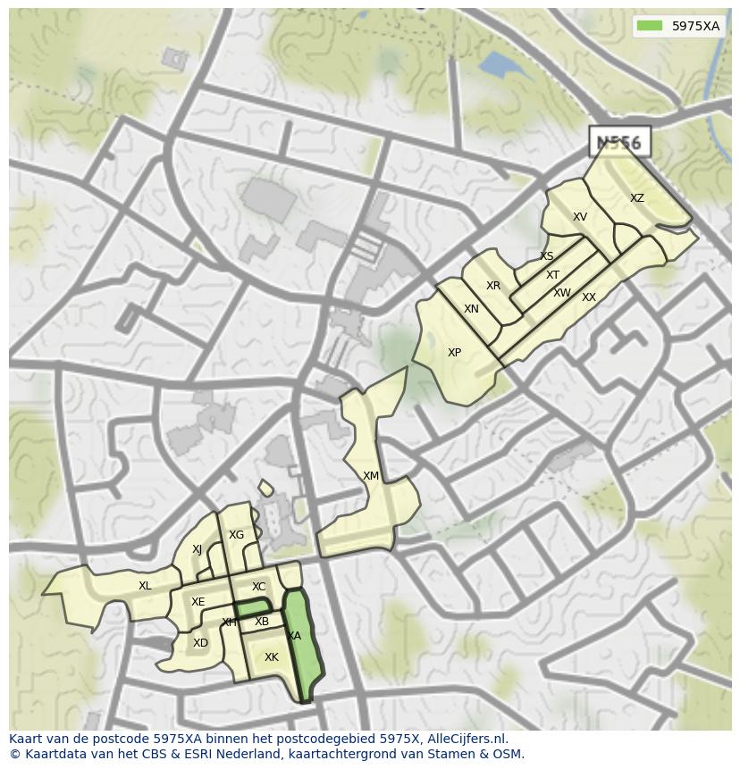 Afbeelding van het postcodegebied 5975 XA op de kaart.