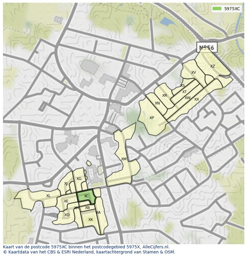 Afbeelding van het postcodegebied 5975 XC op de kaart.