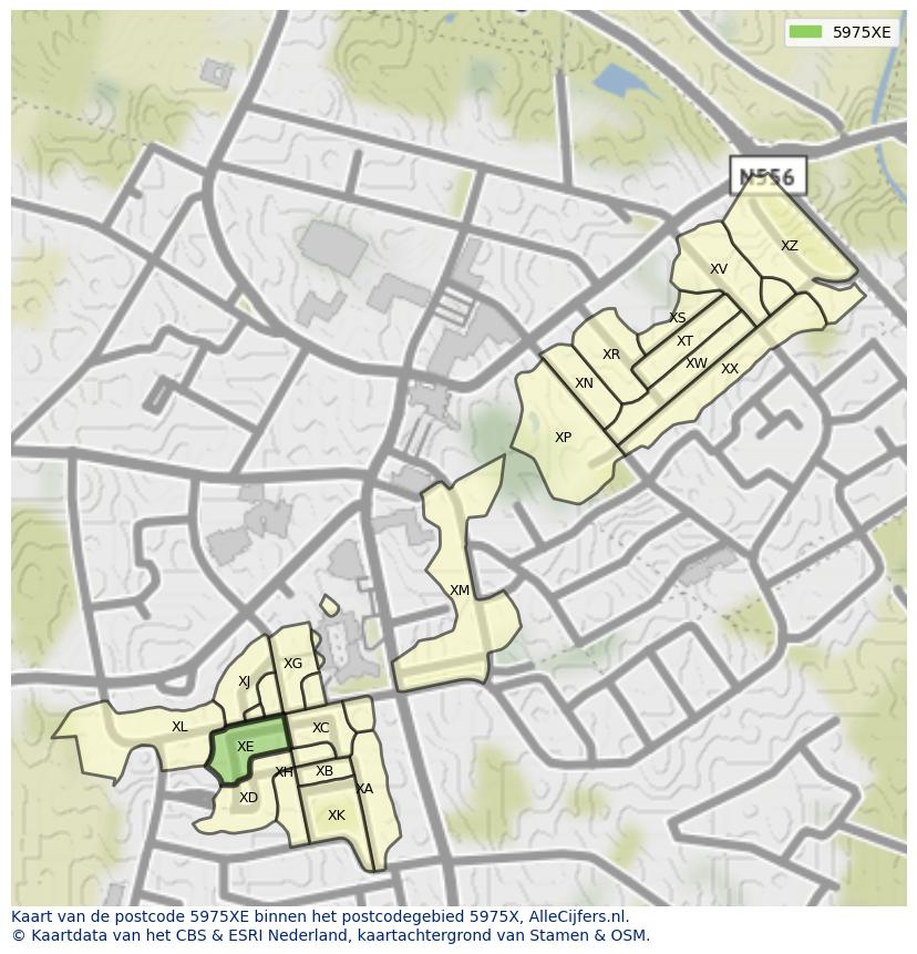 Afbeelding van het postcodegebied 5975 XE op de kaart.
