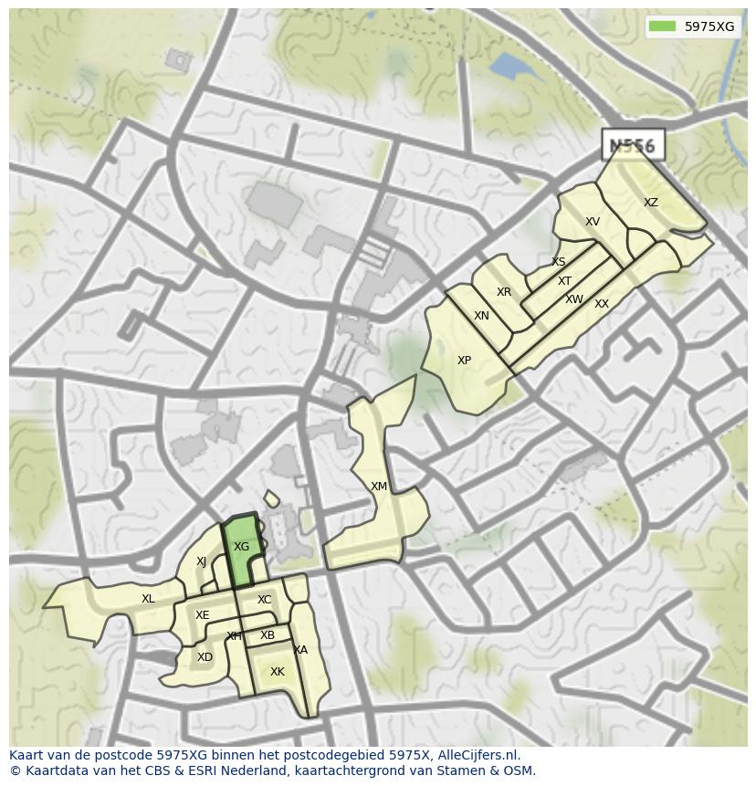 Afbeelding van het postcodegebied 5975 XG op de kaart.