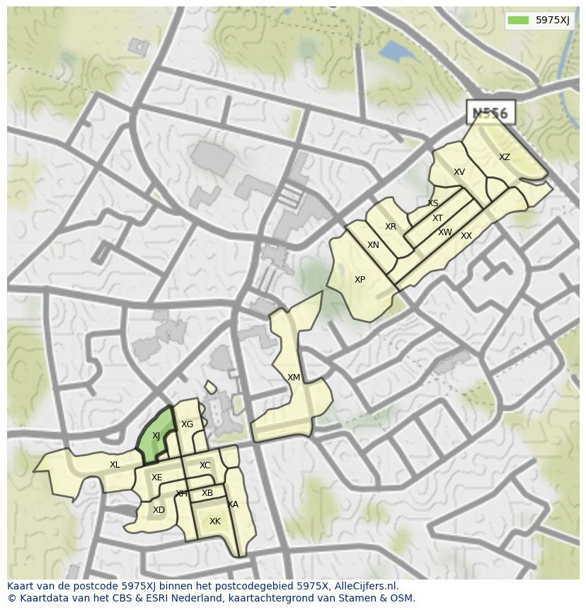 Afbeelding van het postcodegebied 5975 XJ op de kaart.