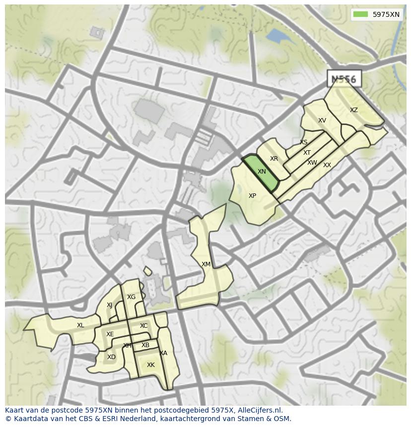 Afbeelding van het postcodegebied 5975 XN op de kaart.