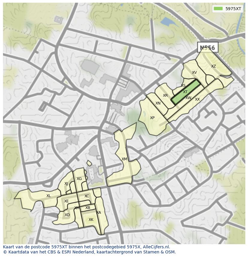 Afbeelding van het postcodegebied 5975 XT op de kaart.