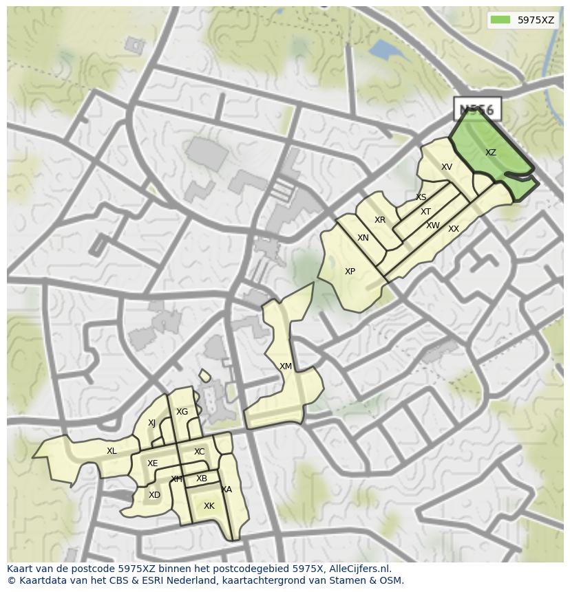 Afbeelding van het postcodegebied 5975 XZ op de kaart.