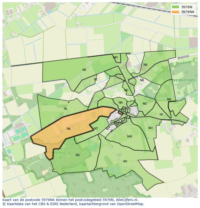 Afbeelding van het postcodegebied 5976 NK op de kaart.