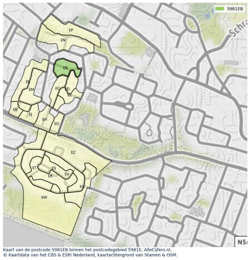Afbeelding van het postcodegebied 5981 EB op de kaart.