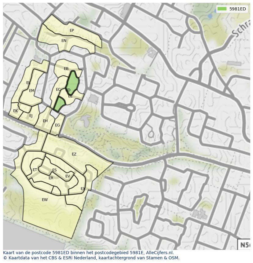 Afbeelding van het postcodegebied 5981 ED op de kaart.