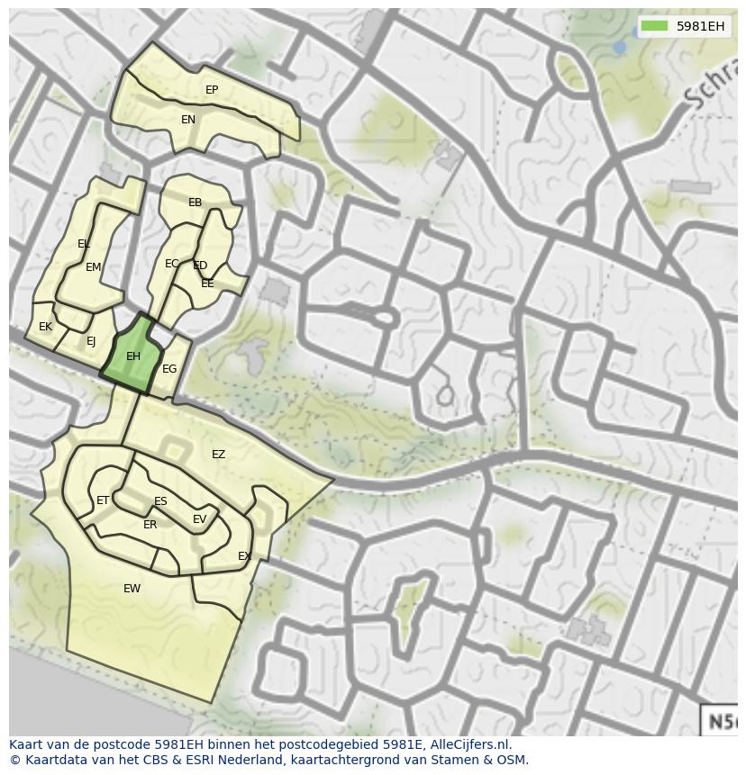 Afbeelding van het postcodegebied 5981 EH op de kaart.