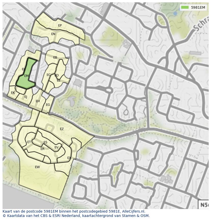 Afbeelding van het postcodegebied 5981 EM op de kaart.