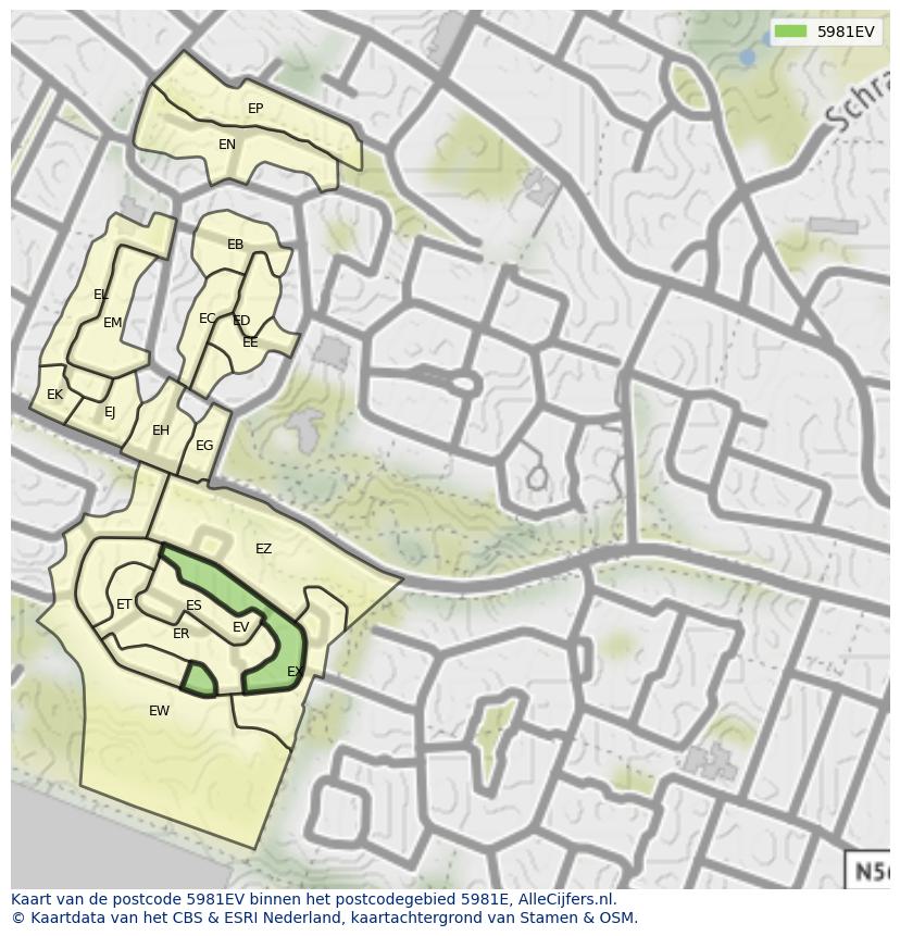 Afbeelding van het postcodegebied 5981 EV op de kaart.