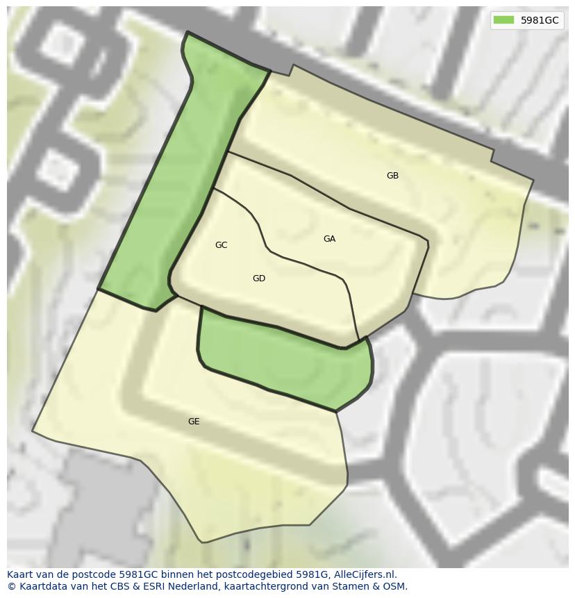 Afbeelding van het postcodegebied 5981 GC op de kaart.