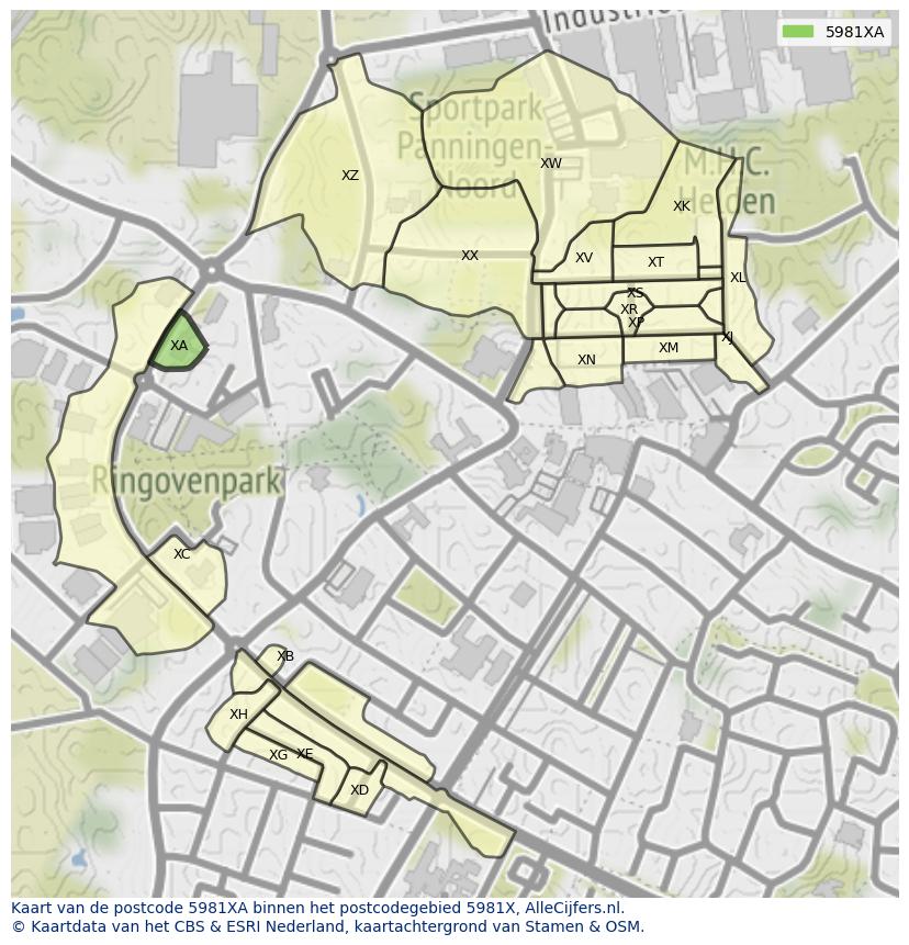 Afbeelding van het postcodegebied 5981 XA op de kaart.