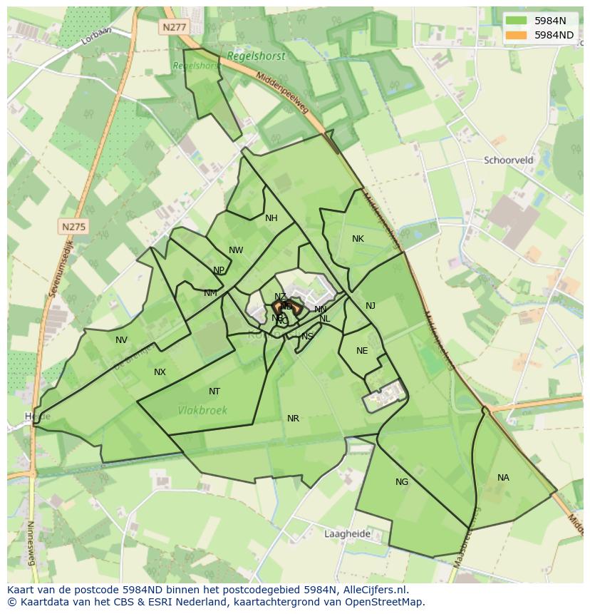 Afbeelding van het postcodegebied 5984 ND op de kaart.