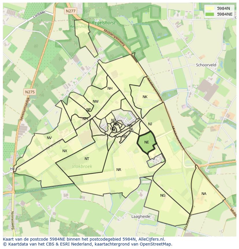 Afbeelding van het postcodegebied 5984 NE op de kaart.