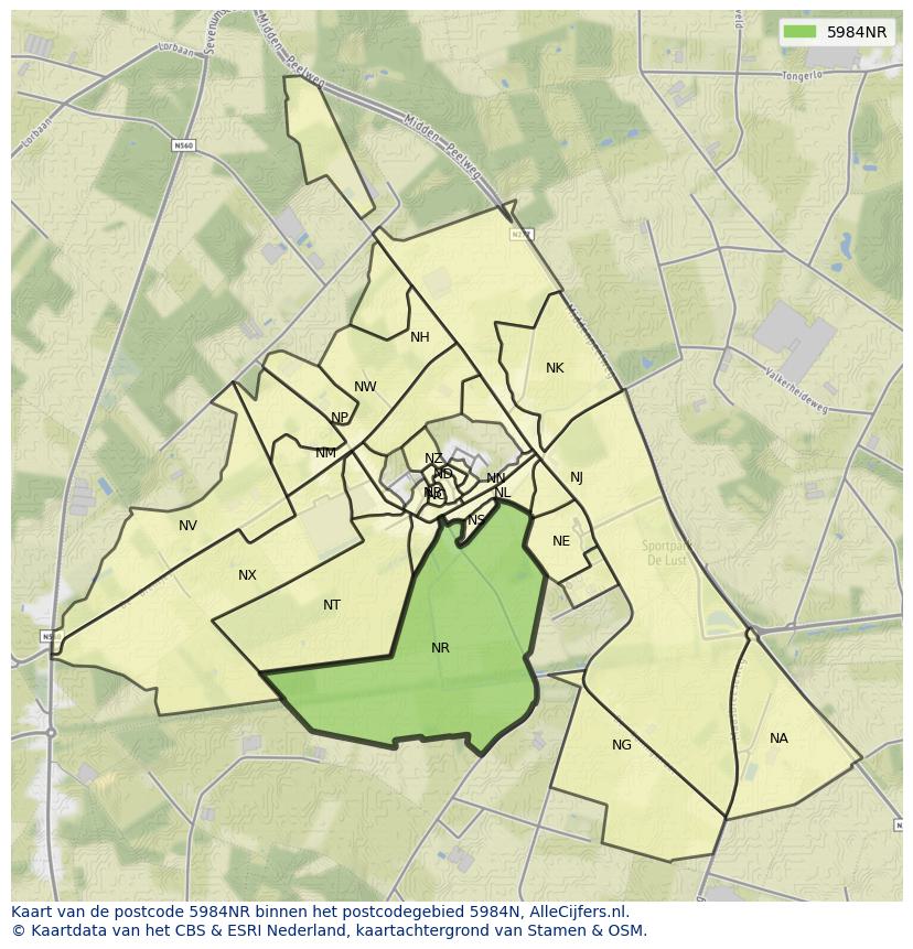 Afbeelding van het postcodegebied 5984 NR op de kaart.