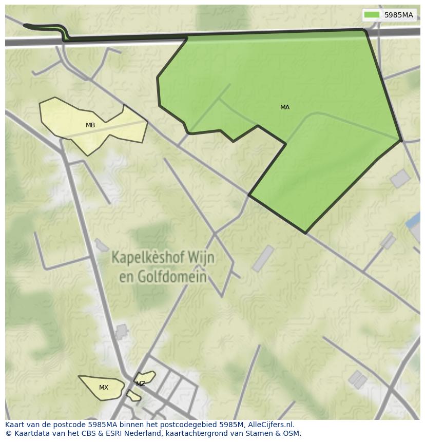 Afbeelding van het postcodegebied 5985 MA op de kaart.