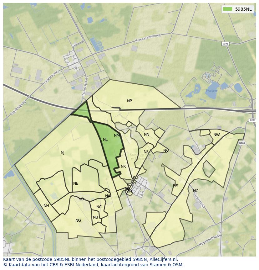 Afbeelding van het postcodegebied 5985 NL op de kaart.