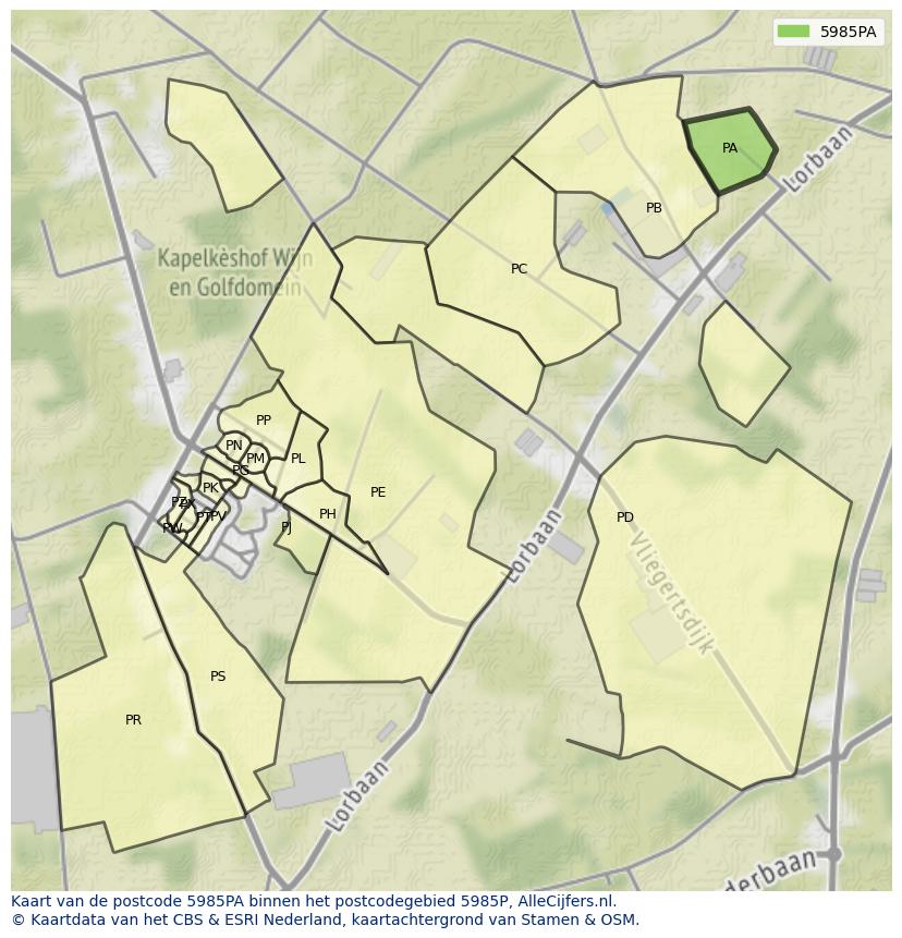 Afbeelding van het postcodegebied 5985 PA op de kaart.