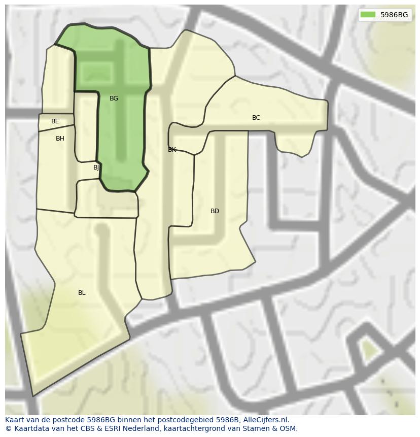 Afbeelding van het postcodegebied 5986 BG op de kaart.