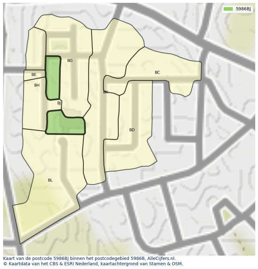 Afbeelding van het postcodegebied 5986 BJ op de kaart.