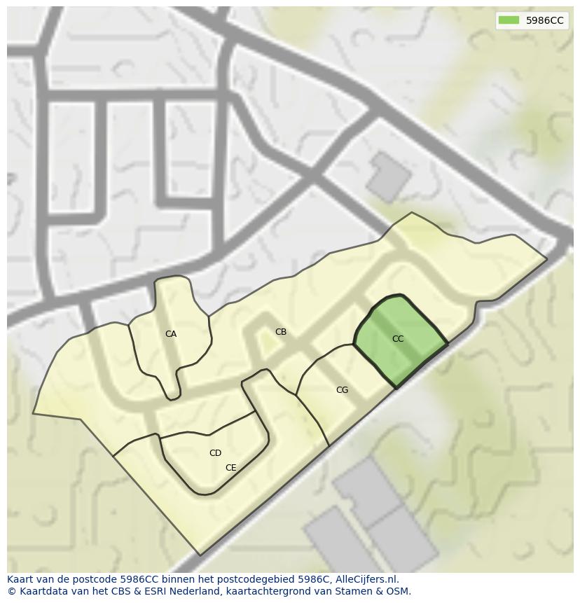 Afbeelding van het postcodegebied 5986 CC op de kaart.