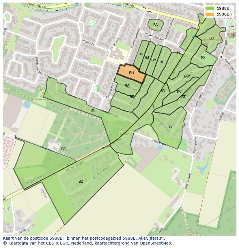 Afbeelding van het postcodegebied 5988 BH op de kaart.