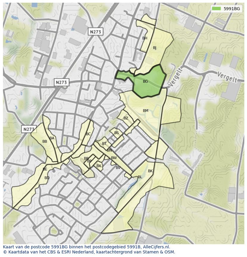 Afbeelding van het postcodegebied 5991 BG op de kaart.